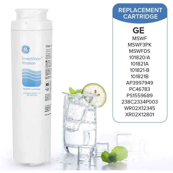 MSWF, GE MSWF, GE SmartWater, GE Profile, WaterDrop WD-MSWF, Refrigerator water filter, Fridge water filter, Replacement water filter, Replacement cartridge, Filter cartridge, Compatible with MSWF, WR17X22064, PSC23NSWASS, PSC25MSWA